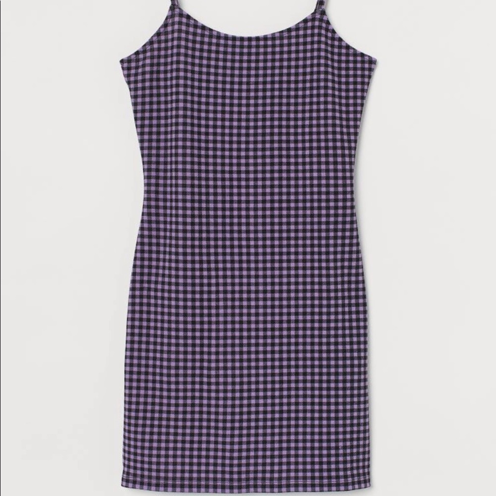 large purple and black plaid bodycom dress
